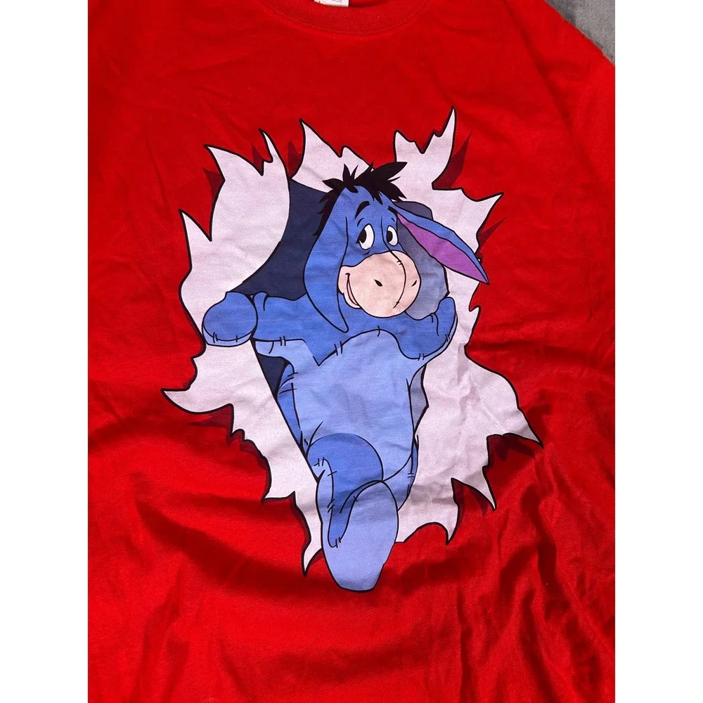 Y2K Disney Eeyore T Shirt Red Burst 3D Graphic‎ Print Size Large